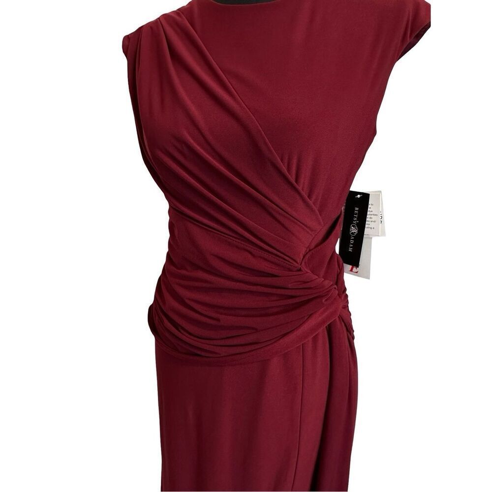 BETSY & ADAM Petite Cap Sleeve Gathered Gown Deep Burgundy Size 6P - Picture 11 of 17